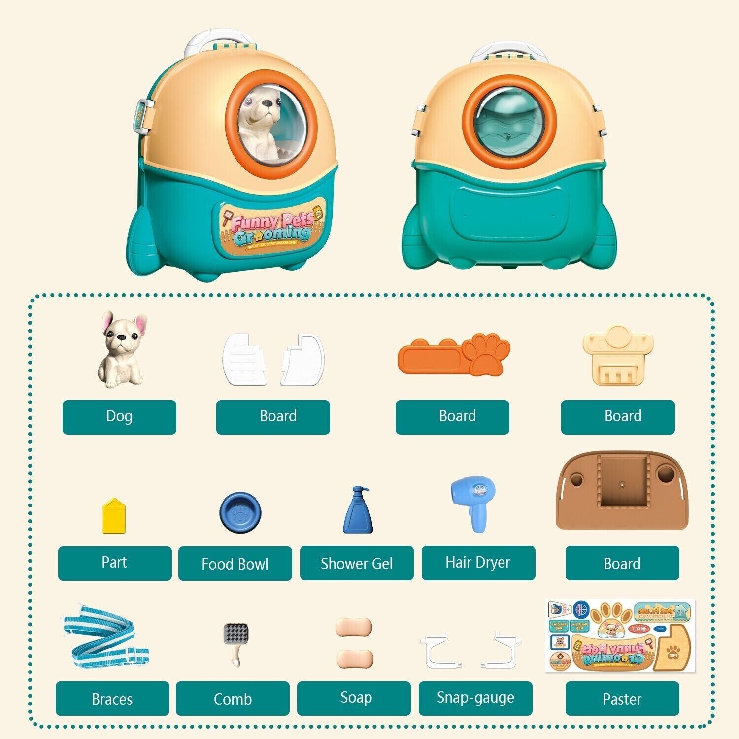 Pet Dog Care Play Set Doctor Kit For Kids 16 Pcs Pretend Vet Grooming Toys